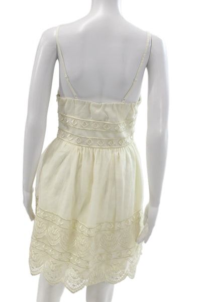 Minuet Womens Fit & Flare Sundress Beige V Neck Sleeveless Bohemian Size S