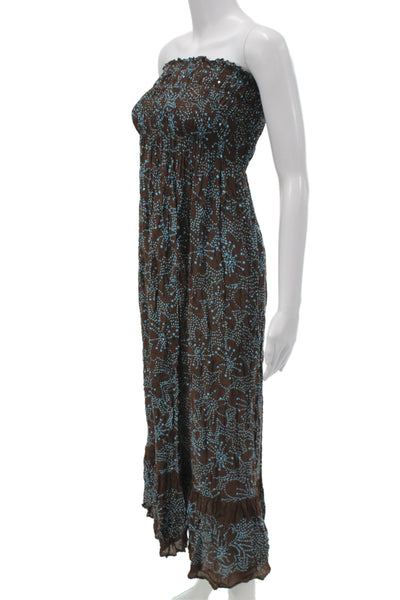Cool Change Women Maxi Sundress Floral Brown Rayon Sleeveless Mid-Calf Size S