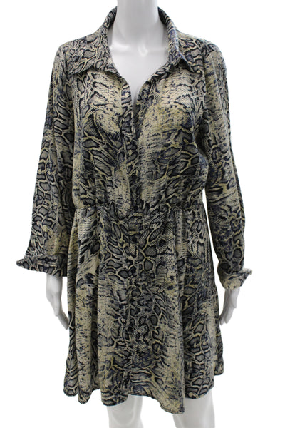 Zara Womens Shirt Dress Beige Animal Print Long Sleeve Button Collared Size XL