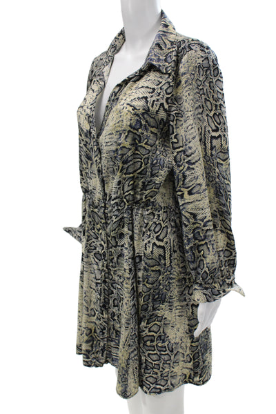 Zara Womens Shirt Dress Beige Animal Print Long Sleeve Button Collared Size XL