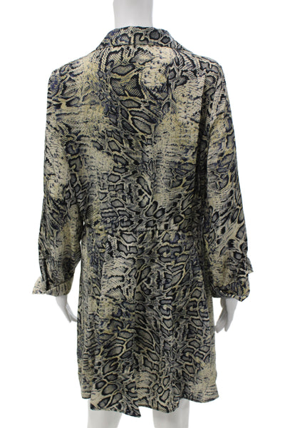 Zara Womens Shirt Dress Beige Animal Print Long Sleeve Button Collared Size XL