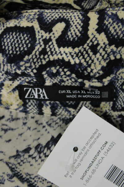 Zara Womens Shirt Dress Beige Animal Print Long Sleeve Button Collared Size XL