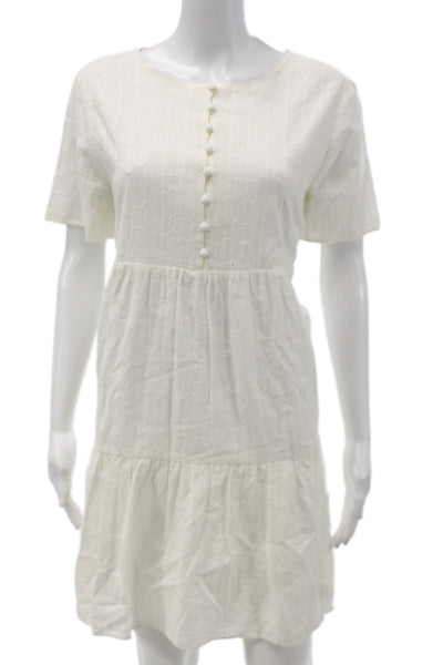 Madewell Women Shift Shirt Dress White Short Sleeve Button Round Neck Size L