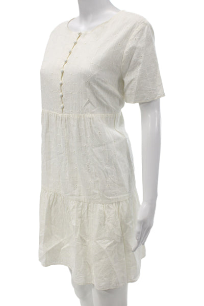 Madewell Women Shift Shirt Dress White Short Sleeve Button Round Neck Size L