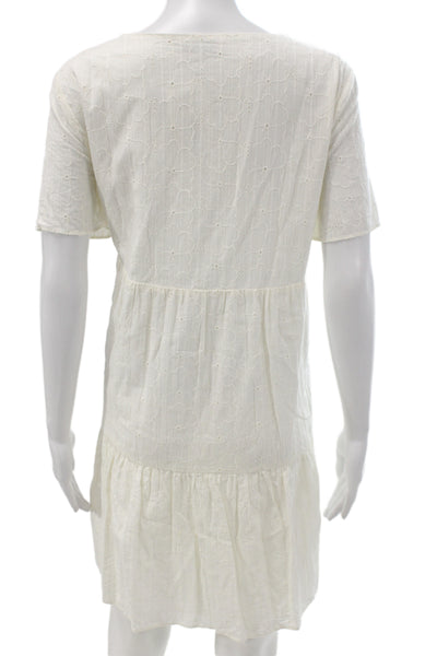 Madewell Women Shift Shirt Dress White Short Sleeve Button Round Neck Size L