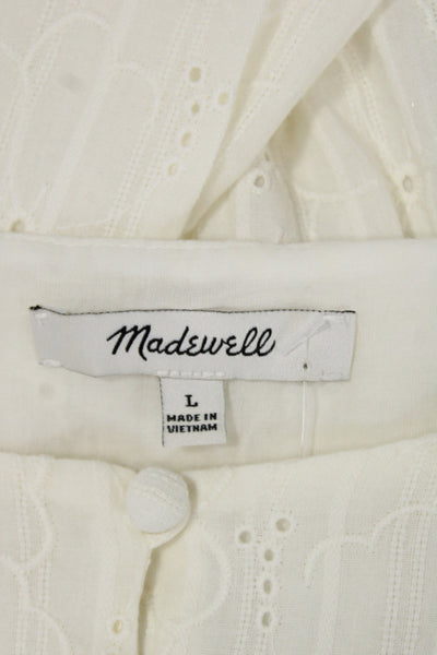Madewell Women Shift Shirt Dress White Short Sleeve Button Round Neck Size L