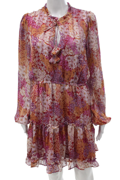 Aqua Womens Fit & Flare Shirt Dress Orange Floral Long Sleeve Size L