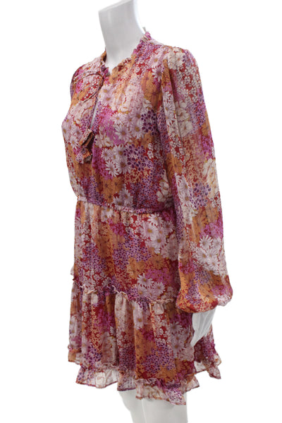 Aqua Womens Fit & Flare Shirt Dress Orange Floral Long Sleeve Size L