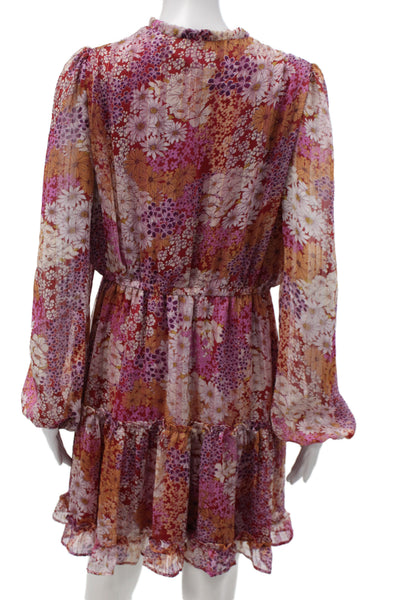Aqua Womens Fit & Flare Shirt Dress Orange Floral Long Sleeve Size L