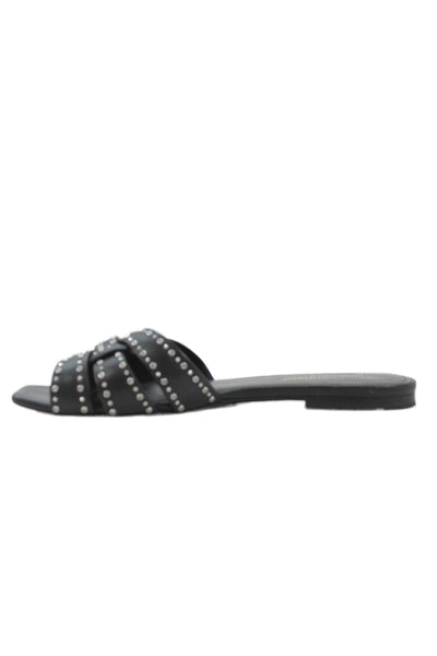Saint Laurent Womens Leather Studded Slide On Sandals Black Size 36.5 6.5