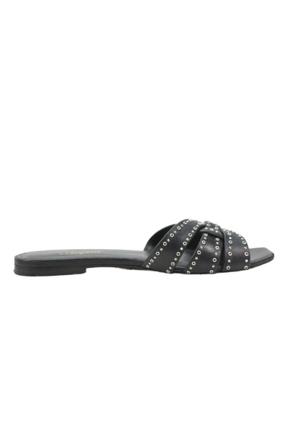 Saint Laurent Womens Leather Studded Slide On Sandals Black Size 36.5 6.5