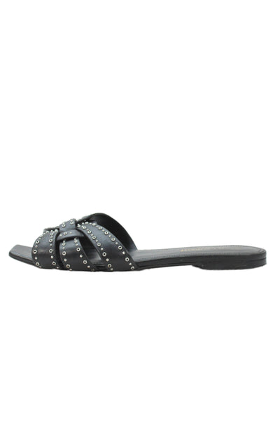 Saint Laurent Womens Leather Studded Slide On Sandals Black Size 36.5 6.5