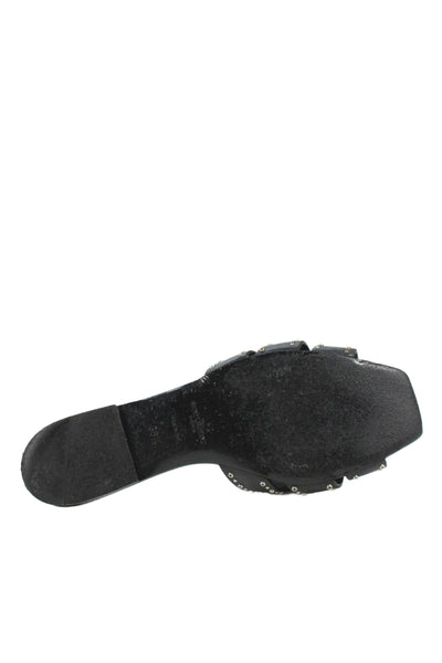 Saint Laurent Womens Leather Studded Slide On Sandals Black Size 36.5 6.5