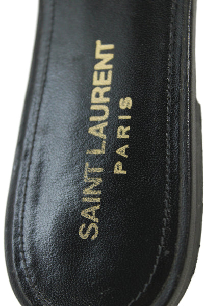 Saint Laurent Womens Leather Studded Slide On Sandals Black Size 36.5 6.5