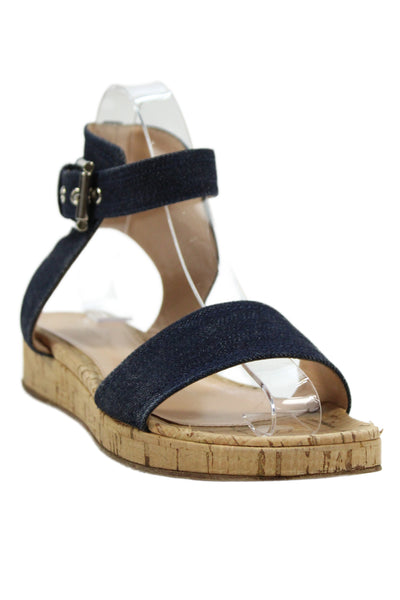 Gianvito Rossi Womens Denim Ankle Strap Sandals Navy Size 36.5 6.5