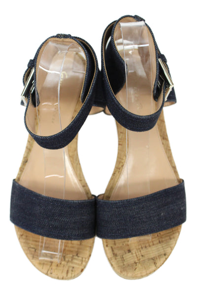 Gianvito Rossi Womens Denim Ankle Strap Sandals Navy Size 36.5 6.5