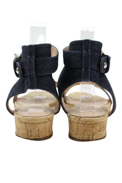 Gianvito Rossi Womens Denim Ankle Strap Sandals Navy Size 36.5 6.5