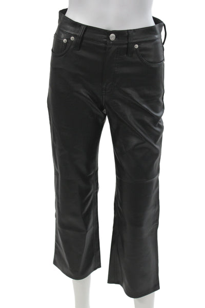 J Crew Unisex Cropped Biker Black Polyurethane Button Pants Size 23