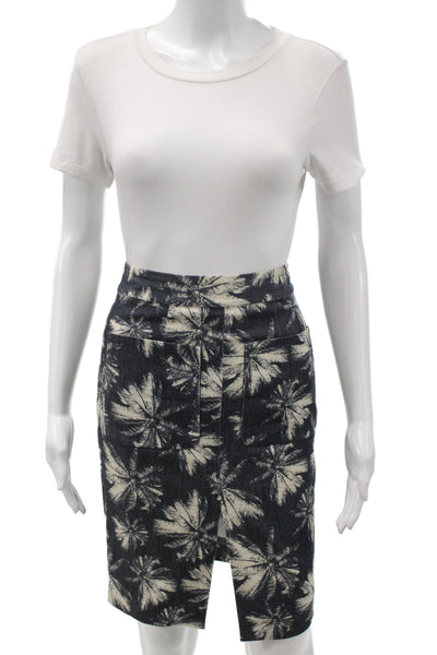 L'Agence Womens Dark Blue Floral Straight Pencil Wool Blend Skirt Size XS