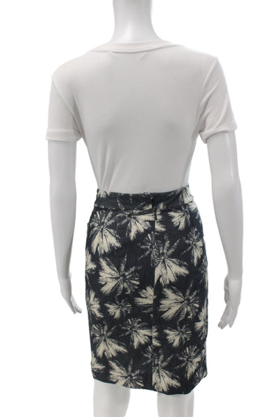 L'Agence Womens Dark Blue Floral Straight Pencil Wool Blend Skirt Size XS