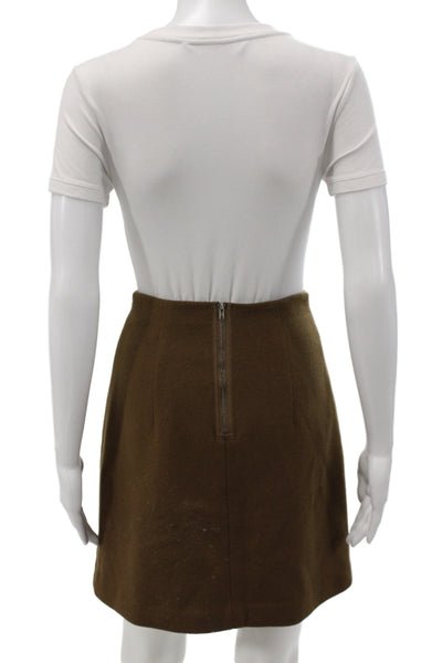 Theory Women A-Line Mini Skirt Brown 78% Virgin Wool Size 2