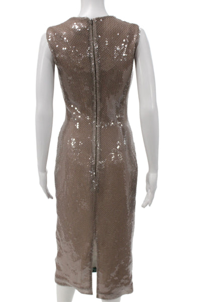 16 Arlington Womens Sheath Dress Beige Sleeveless Crew Neck Mid Calf Size 8