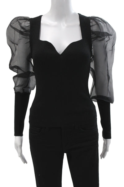 Veronica Beard Women Black Cotton Square Neck Long Sleeve Blouse Size XS