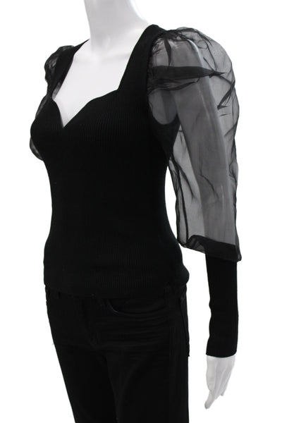 Veronica Beard Women Black Cotton Square Neck Long Sleeve Blouse Size XS