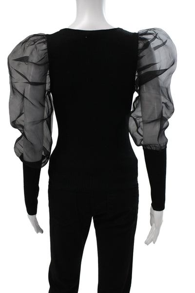 Veronica Beard Women Black Cotton Square Neck Long Sleeve Blouse Size XS