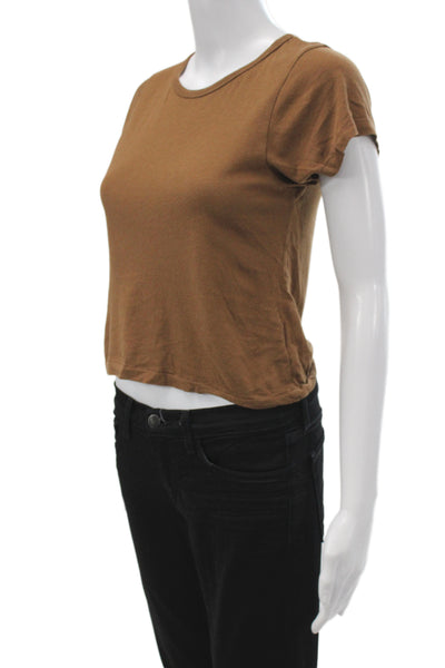 Eterne Women Cropped Basic T-Shirt Brown Crew Neck Short Sleeve Size M
