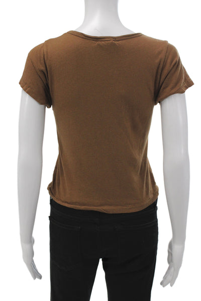 Eterne Women Cropped Basic T-Shirt Brown Crew Neck Short Sleeve Size M