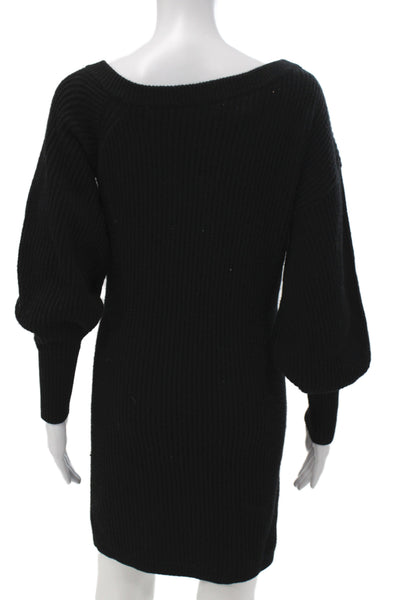 Intermix Women Sweater Dress Black Wool Boat Neck Long Sleeve Size PP