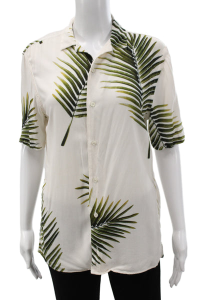 Zara Unisex White Point Collar Short Sleeve Button-Up Viscose Top Size S