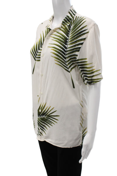Zara Unisex White Point Collar Short Sleeve Button-Up Viscose Top Size S