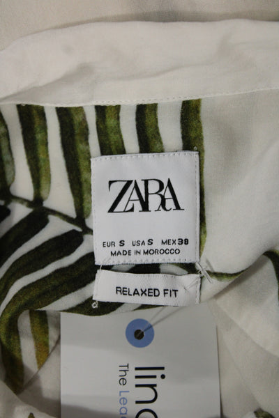 Zara Unisex White Point Collar Short Sleeve Button-Up Viscose Top Size S