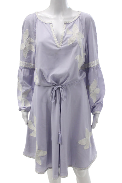Tory Burch Womens Kaftan Dress Light Blue Floral V Neck Long Sleeve Size 10