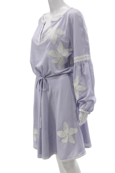 Tory Burch Womens Kaftan Dress Light Blue Floral V Neck Long Sleeve Size 10
