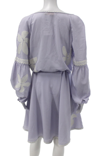 Tory Burch Womens Kaftan Dress Light Blue Floral V Neck Long Sleeve Size 10