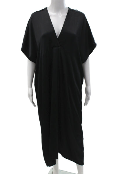 Zara Womens Kaftan Maxi Dress Black V Neck Polyester Spandex Long Size M