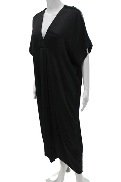 Zara Womens Kaftan Maxi Dress Black V Neck Polyester Spandex Long Size M