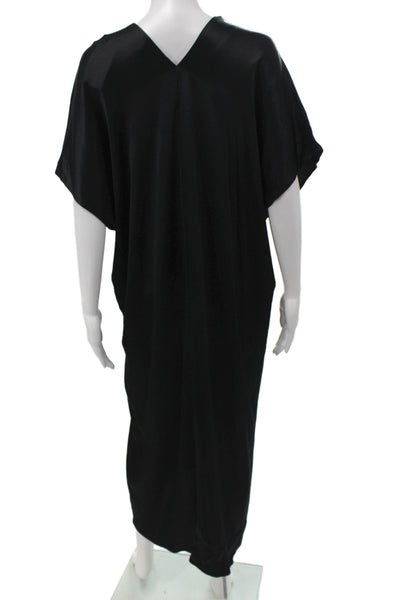 Zara Womens Kaftan Maxi Dress Black V Neck Polyester Spandex Long Size M