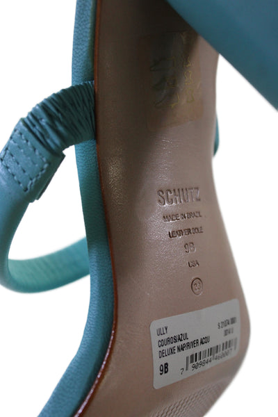 Schutz Womens Block Heel Double Strap Slide Sandals Blue Leather Size 9
