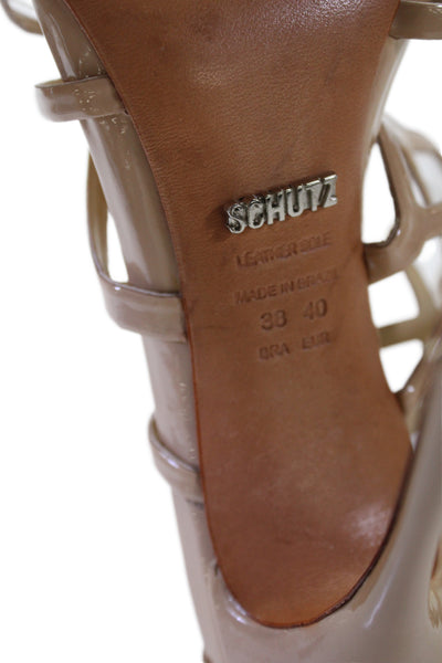 Schutz Womens Stiletto Patent Leather Strappy Sandals Brown Size 40