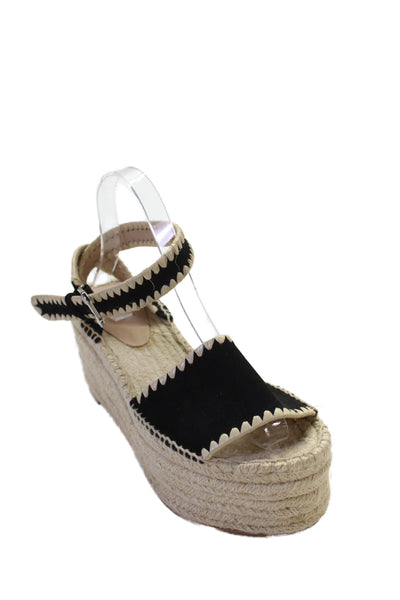 PLV Womens Platform Suede Ankle Strap Espadrilles Sandals Black Brown Size 8.5