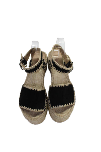 PLV Womens Platform Suede Ankle Strap Espadrilles Sandals Black Brown Size 8.5