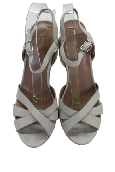 Charles by Charles David Womens Wedge Heel Platform Sandals White Leather Size 9