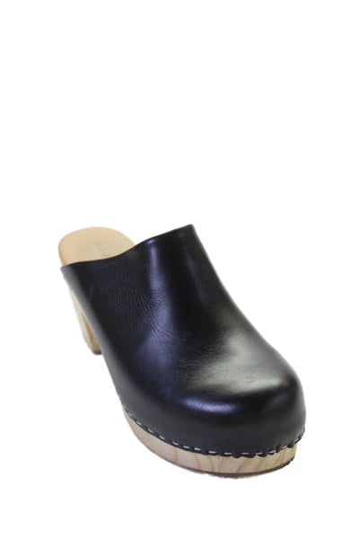 Nisolo Womens Block Heel Platform Leather Clogs Mules Black Size 8