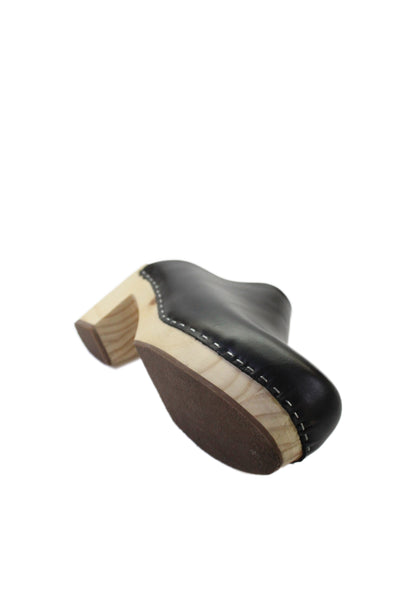 Nisolo Womens Block Heel Platform Leather Clogs Mules Black Size 8