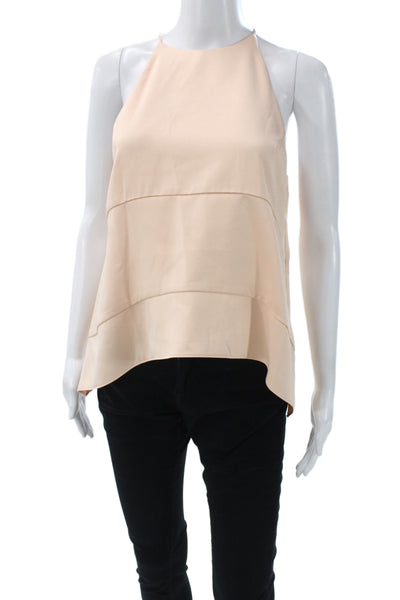 Elliatt Women Beige High Neck Sleeveless Tank Zip Cotton Poly Designer Size M