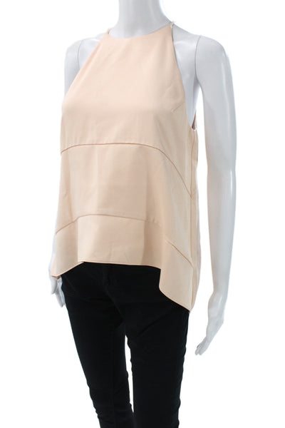 Elliatt Women Beige High Neck Sleeveless Tank Zip Cotton Poly Designer Size M
